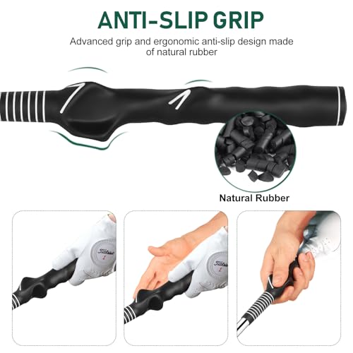 KALAUTO Golf Swing Trainer with Golf Swing Band- Retractable Golf Swing Training Aid Click Club Indoor Practice Warm Up Stick Flexible Telescopic Tempo Trainer (Black-Right Hand) - Image 5
