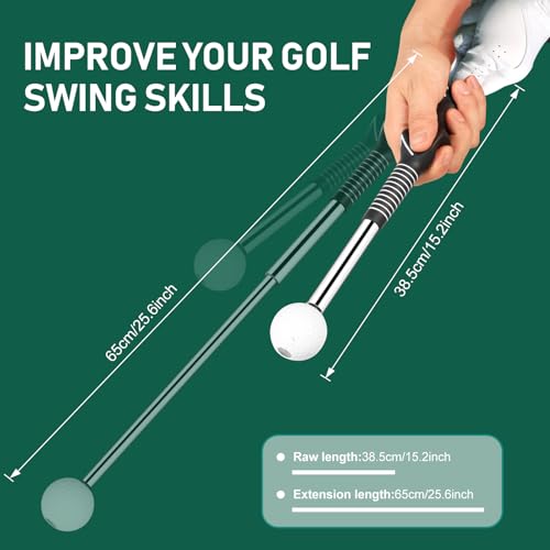 KALAUTO Golf Swing Trainer with Golf Swing Band- Retractable Golf Swing Training Aid Click Club Indoor Practice Warm Up Stick Flexible Telescopic Tempo Trainer (Black-Right Hand) - Image 4