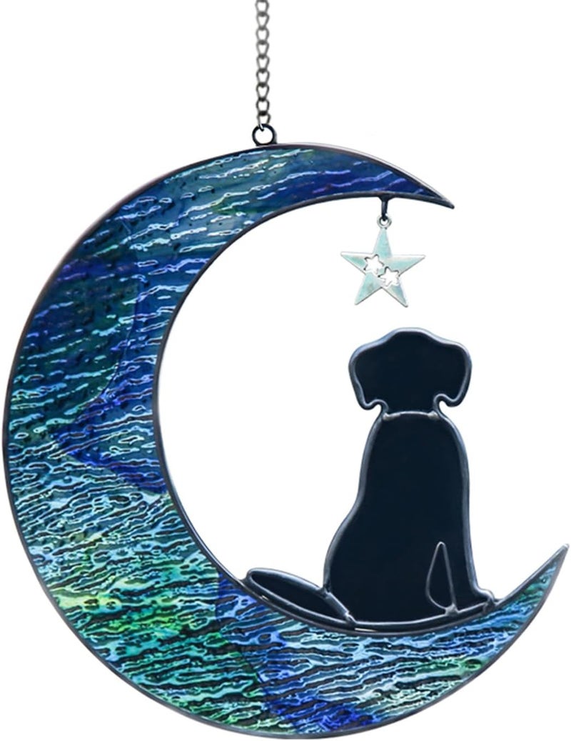 YT3 Studio Dog Memorial Gifts for Loss of Dog Sympathy Gift, Stained Glass Dog Decor on Moon Window Hanging Suncatcher Ornament Pet Sympathy Gifts for Dogs Pet Memorial Gifts for Dog Lovers Pet Loss Gifts - Image 1