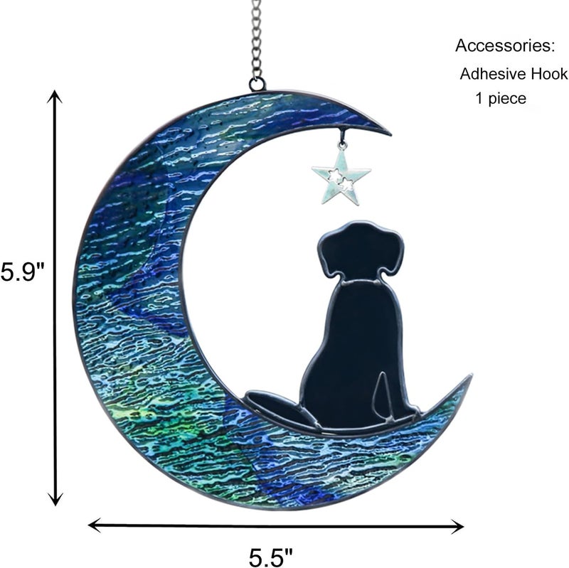 YT3 Studio Dog Memorial Gifts for Loss of Dog Sympathy Gift, Stained Glass Dog Decor on Moon Window Hanging Suncatcher Ornament Pet Sympathy Gifts for Dogs Pet Memorial Gifts for Dog Lovers Pet Loss Gifts - Image 2