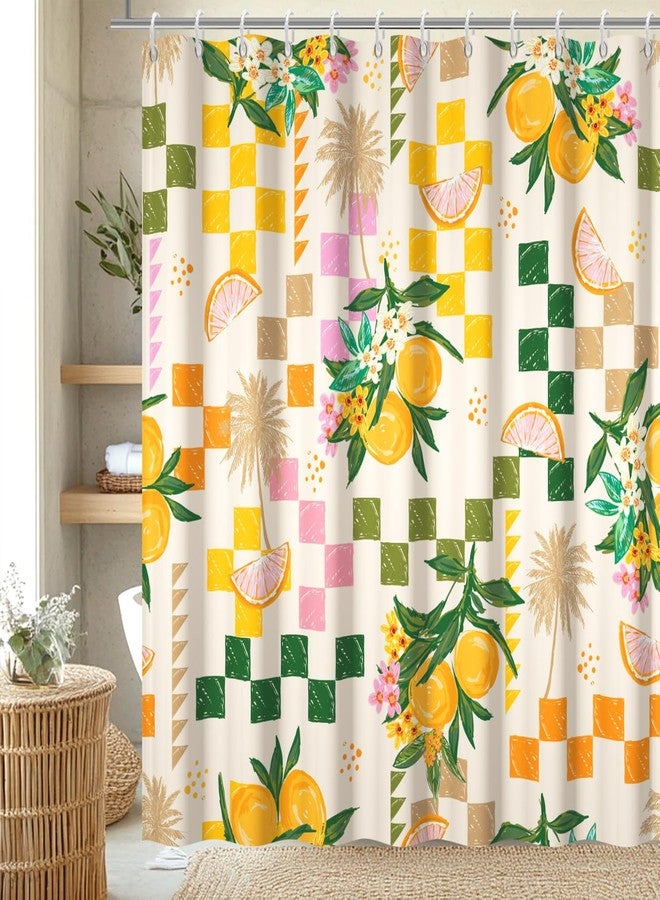 Ruelvth Yellow Shower Curtain, Watercolor Citru Fruits Lemon Shower Curtain Set with Hooks Green and Pink Waterproof Summer Bathroom Decor, 72x72 Inch - Image 3