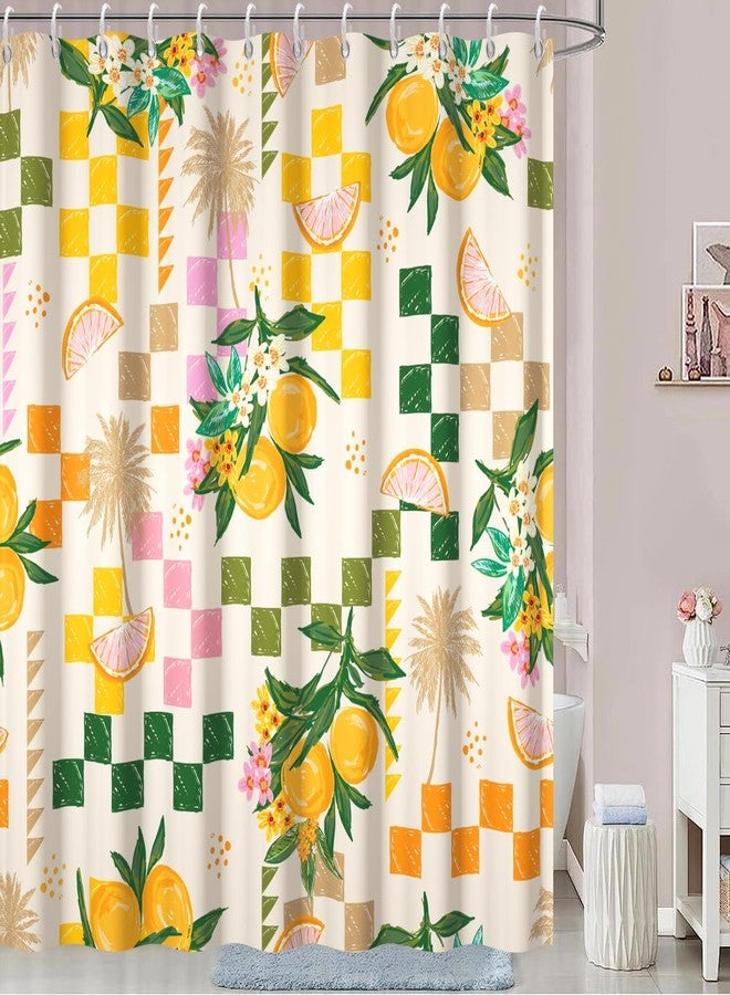 Ruelvth Yellow Shower Curtain, Watercolor Citru Fruits Lemon Shower Curtain Set with Hooks Green and Pink Waterproof Summer Bathroom Decor, 72x72 Inch - Image 2