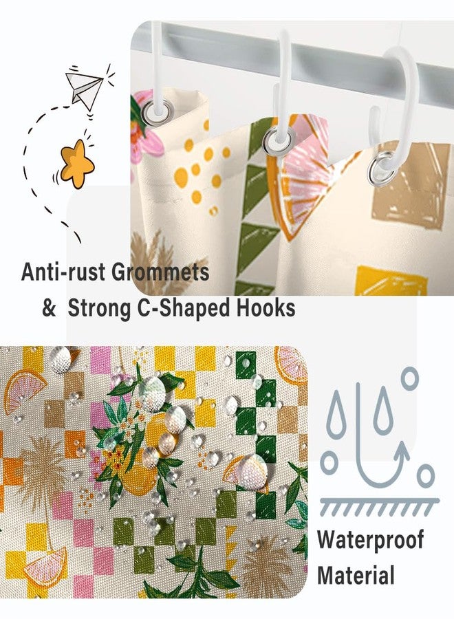 Ruelvth Yellow Shower Curtain, Watercolor Citru Fruits Lemon Shower Curtain Set with Hooks Green and Pink Waterproof Summer Bathroom Decor, 72x72 Inch - Image 5