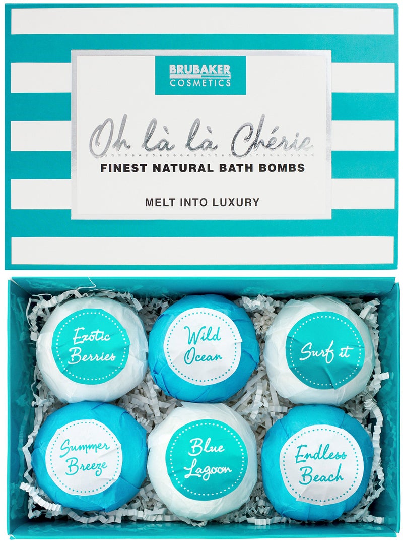 BRUBAKER Bath Bombs Gift Set Oh l  l  Chrie 6 Handmade Luxury Spa Bath Fizzies All Natural Vegan Organic Ingredients Coconut Oil Moisturizes Dry Skin