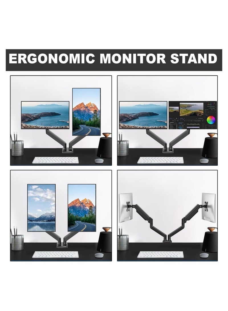 م.ا & ف'س ذراع شاشة مزدوج من - ذراع شاشة كمبيوتر قابل للتعديل، حامل شاشة دوار غاز زنبركي مزدوج، حامل شاشة VESA غاز مزدوج الذراع لشاشات ألعاب LED/LCD مقاس 13 بوصة - 32 بوصة حتى 9 كجم مع تركيب 2 جروميت - Image 4