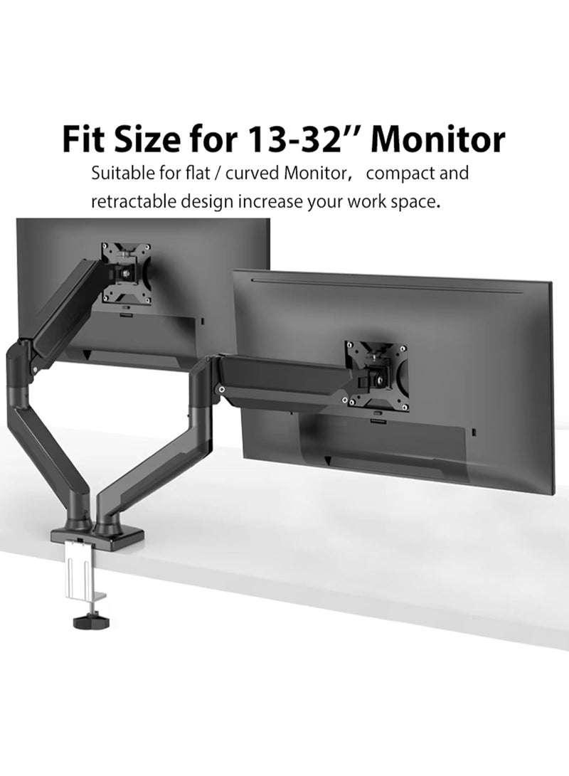م.ا & ف'س ذراع شاشة مزدوج من - ذراع شاشة كمبيوتر قابل للتعديل، حامل شاشة دوار غاز زنبركي مزدوج، حامل شاشة VESA غاز مزدوج الذراع لشاشات ألعاب LED/LCD مقاس 13 بوصة - 32 بوصة حتى 9 كجم مع تركيب 2 جروميت - Image 2