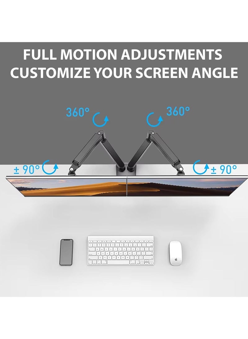 م.ا & ف'س ذراع شاشة مزدوج من - ذراع شاشة كمبيوتر قابل للتعديل، حامل شاشة دوار غاز زنبركي مزدوج، حامل شاشة VESA غاز مزدوج الذراع لشاشات ألعاب LED/LCD مقاس 13 بوصة - 32 بوصة حتى 9 كجم مع تركيب 2 جروميت - Image 5