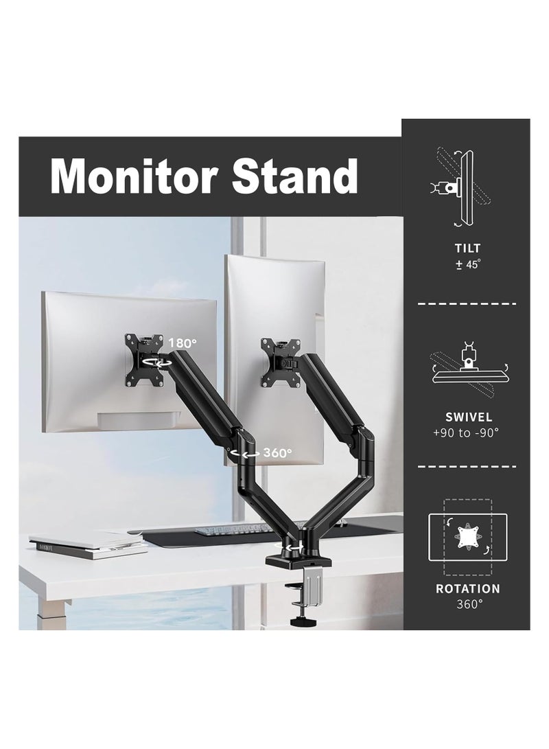 م.ا & ف'س ذراع شاشة مزدوج من - ذراع شاشة كمبيوتر قابل للتعديل، حامل شاشة دوار غاز زنبركي مزدوج، حامل شاشة VESA غاز مزدوج الذراع لشاشات ألعاب LED/LCD مقاس 13 بوصة - 32 بوصة حتى 9 كجم مع تركيب 2 جروميت - Image 3