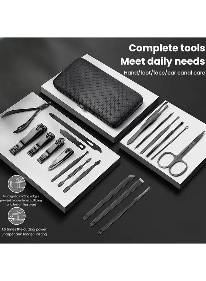 Luxury 21pcs Black Stainless Steel Nail Clipper Set Manicure Kit With Travel Storage Box - Image 2