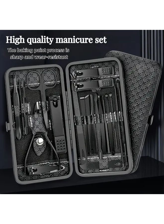 Luxury 21pcs Black Stainless Steel Nail Clipper Set Manicure Kit With Travel Storage Box - Image 5