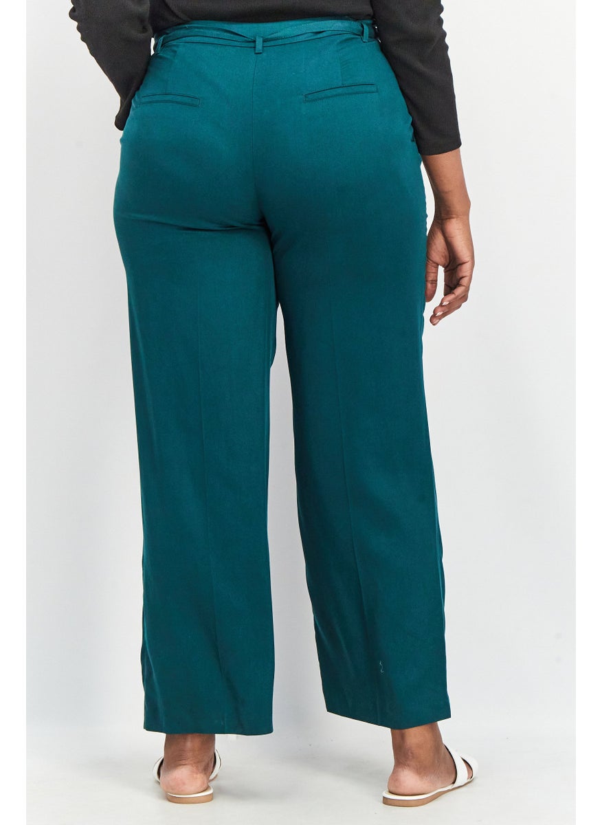 GERRY WEBER Women Regular Fit Solid Palazzo Pants, Dark Green  - Image 3