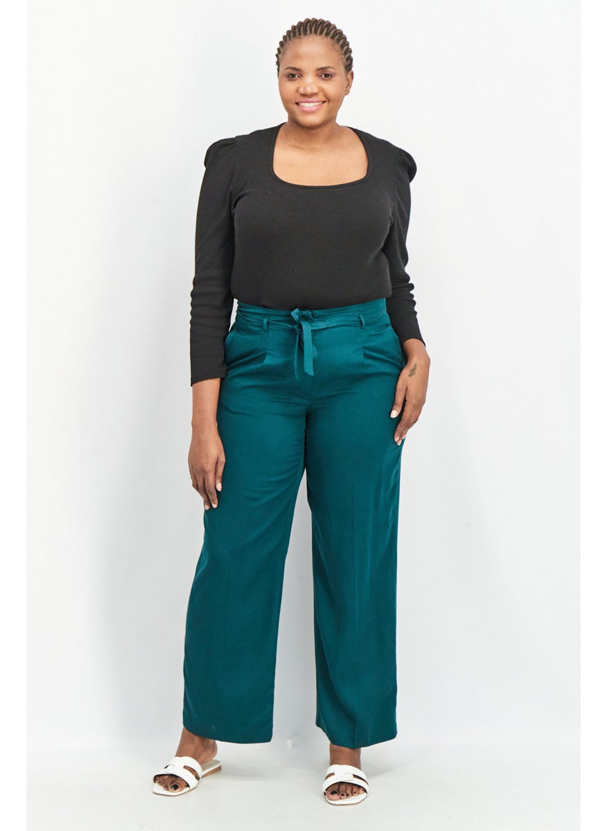 GERRY WEBER Women Regular Fit Solid Palazzo Pants, Dark Green  - Image 4