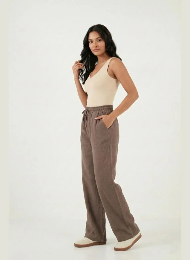ليلا Lela Cotton Relaxed Fit High Waist Wide Leg Trousers Women's Pants 668YP5118