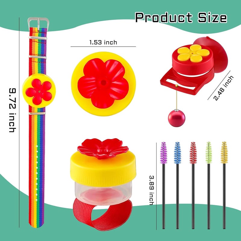 Feelorna Hand Hummingbird Feeder Set, 3 Styles Handheld Hummingbird Feeders with 5Pcs Cleaning Brush, Adjustable Wrist Feeders Suction Cup Bird Feeder Hummingbird Ring Feeder (Hummingbird Feeder Set) - Image 2