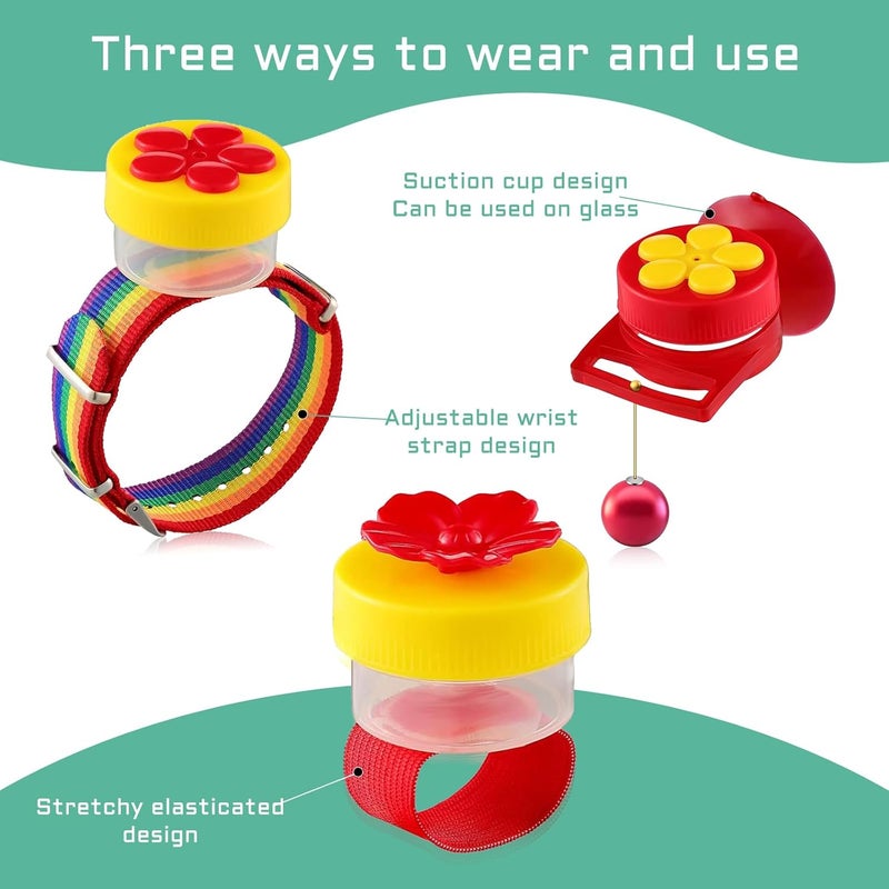 Feelorna Hand Hummingbird Feeder Set, 3 Styles Handheld Hummingbird Feeders with 5Pcs Cleaning Brush, Adjustable Wrist Feeders Suction Cup Bird Feeder Hummingbird Ring Feeder (Hummingbird Feeder Set) - Image 3