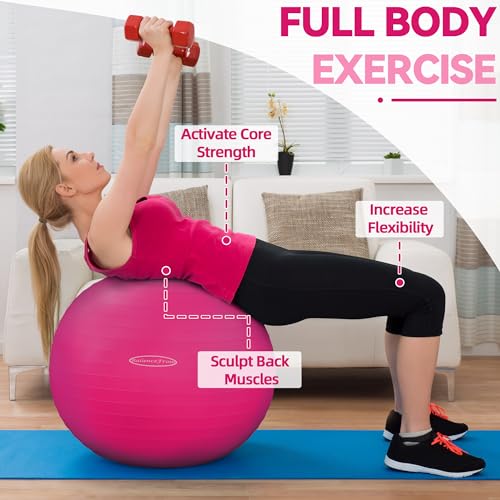 Fitvids Anti-Burst Slip Resistant Exercise Ball - 34-inch Pink – 2 – 31-34in (78-85cm), XXL – Pink - Image 3