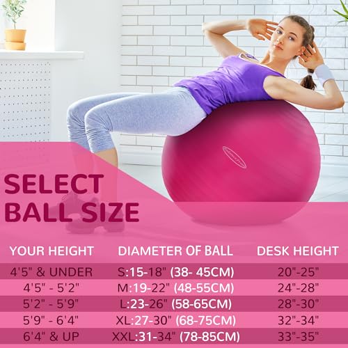 Fitvids Anti-Burst Slip Resistant Exercise Ball - 34-inch Pink – 2 – 31-34in (78-85cm), XXL – Pink - Image 2