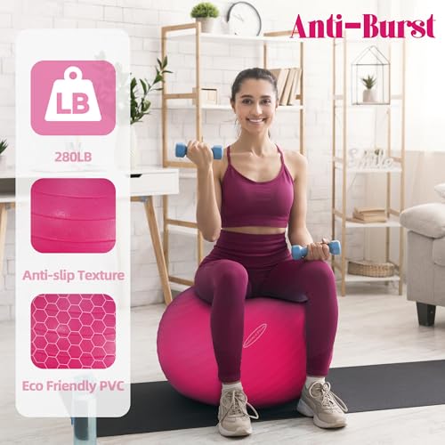Fitvids Anti-Burst Slip Resistant Exercise Ball - 34-inch Pink – 2 – 31-34in (78-85cm), XXL – Pink - Image 4