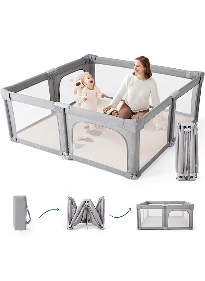 JCB CHIC - Baby Playpen,127×127cm Baby Gate Foldable Playpens for Babies and Toddlers, Extra Large Playpen with Door Play Yard for Baby Fence Indoor and Outdoor Play Pen,Grey - Image 1