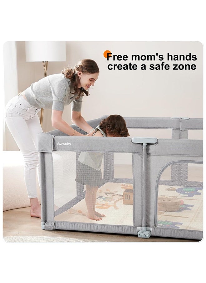 JCB CHIC - Baby Playpen,127×127cm Baby Gate Foldable Playpens for Babies and Toddlers, Extra Large Playpen with Door Play Yard for Baby Fence Indoor and Outdoor Play Pen,Grey - Image 1