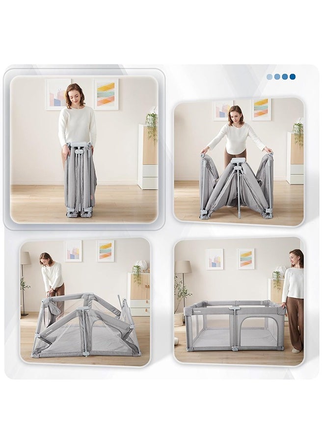 JCB CHIC - Baby Playpen,127×127cm Baby Gate Foldable Playpens for Babies and Toddlers, Extra Large Playpen with Door Play Yard for Baby Fence Indoor and Outdoor Play Pen,Grey - Image 1