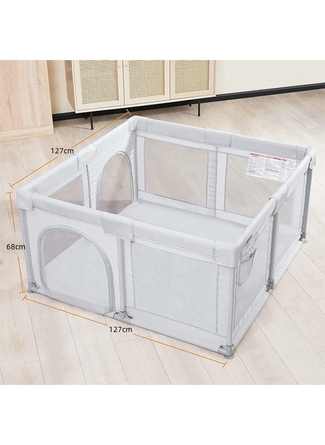 JCB CHIC - Baby Playpen,127×127cm Baby Gate Foldable Playpens for Babies and Toddlers, Extra Large Playpen with Door Play Yard for Baby Fence Indoor and Outdoor Play Pen,Grey - Image 1