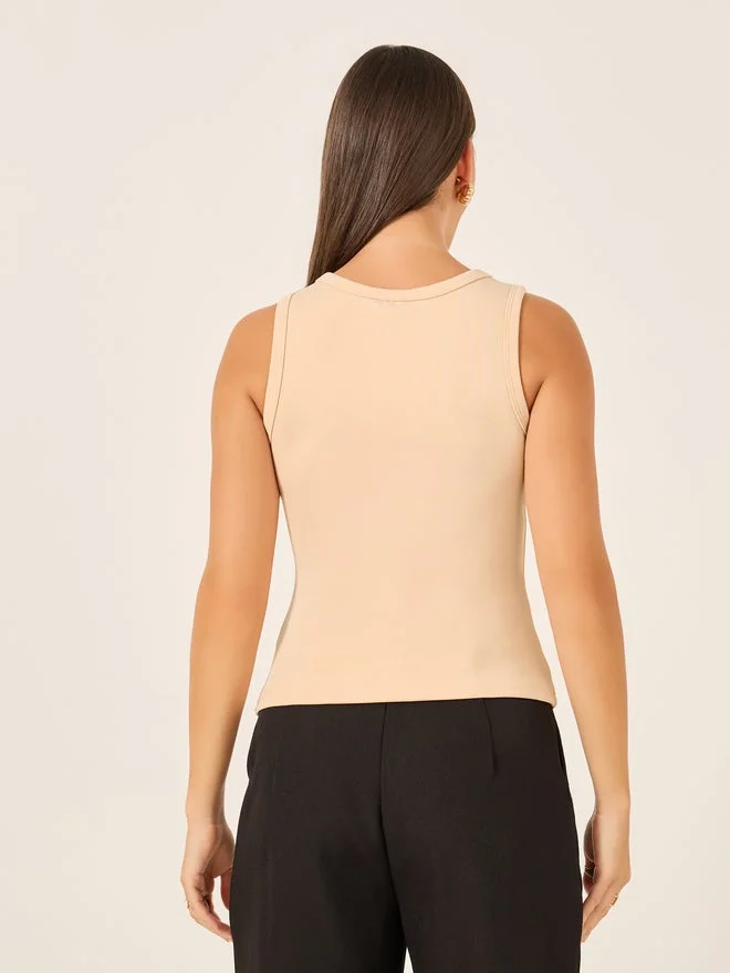Styli Round Neck Knitted Tank Top with Button Detail