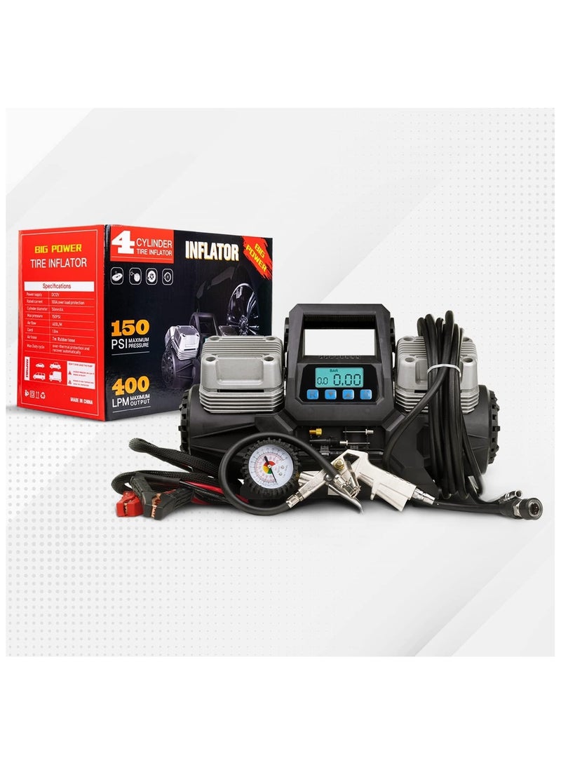 Toby's 4 Cylinder Car Air Compressor Ultra Extreme 4x4 Tire Super Air Flow Portable 150 PSI - Image 1