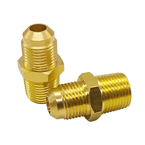 Hooshing 3/8" Flare to 3/8" NPT Male Brass Tube Fitting Half-Union Propane Gas Fitting Adapter, 2 Pack - Image 1