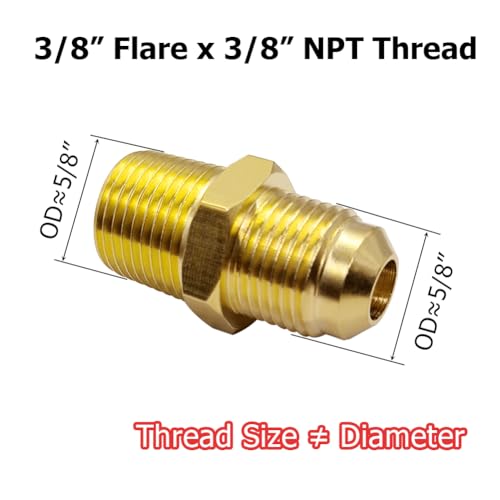 Hooshing 3/8" Flare to 3/8" NPT Male Brass Tube Fitting Half-Union Propane Gas Fitting Adapter, 2 Pack - Image 2