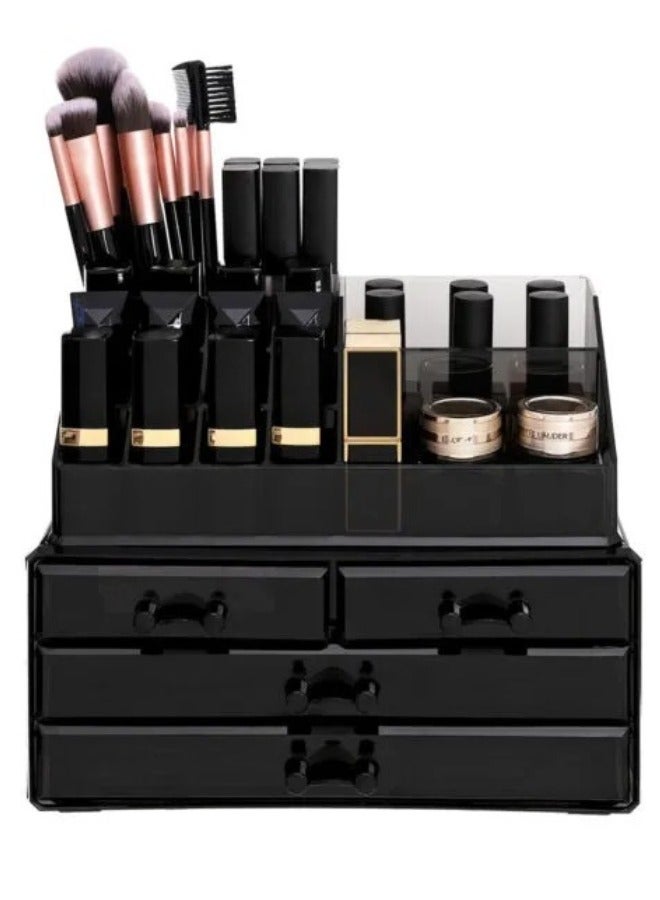 Makeup Organizer Case – Countertop Storage With Drawers, Acrylic Cosmetic Display Box, Vanity Desk Organizer For Accessories-Black - Image 1