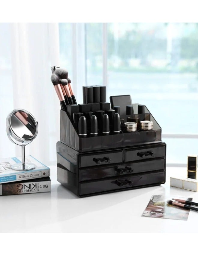 Makeup Organizer Case – Countertop Storage With Drawers, Acrylic Cosmetic Display Box, Vanity Desk Organizer For Accessories-Black - Image 2