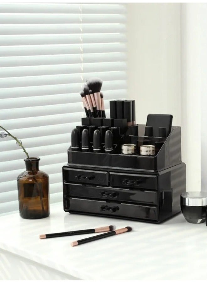 Makeup Organizer Case – Countertop Storage With Drawers, Acrylic Cosmetic Display Box, Vanity Desk Organizer For Accessories-Black - Image 3