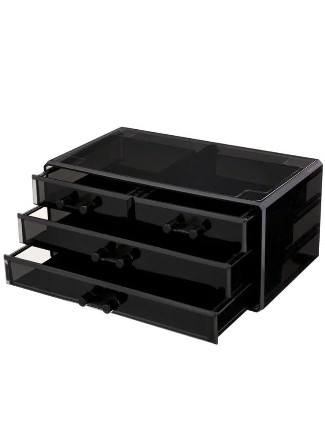 Makeup Organizer Case – Countertop Storage With Drawers, Acrylic Cosmetic Display Box, Vanity Desk Organizer For Accessories-Black - Image 4