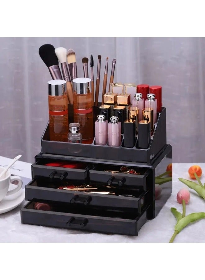 Makeup Organizer Case – Countertop Storage With Drawers, Acrylic Cosmetic Display Box, Vanity Desk Organizer For Accessories-Black - Image 5