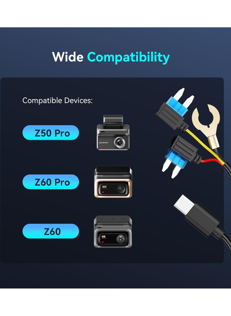 ddpai Dash Cam Hardwire Kit, 10Ft Type-C USB Dash Camera Hard Wire Kit Compatible with Z50 Pro and Z60 Pro Models, Enabling 24 Hours Parking Monitor, 12V/2A to 5V/3A - Image 2