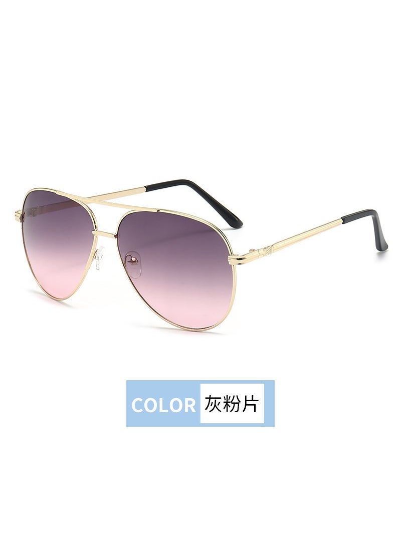 Korean Style Color Gradient Sunglasses Unisex Sunglasses Double Beam Round Face Slimming Picnic Travel Sunshade Glasses Ash powder flakes