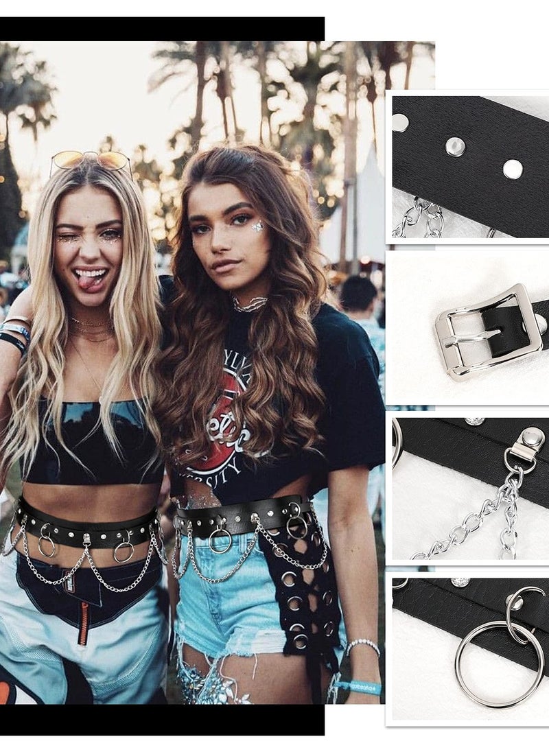 Punk Black Waist Chain Belt for Women, Leather Rave Body Goth Accessories Jewelry. Perfect for adding edge to outfits.