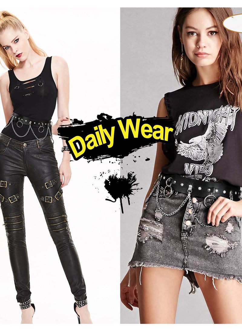 Punk Black Waist Chain Belt for Women, Leather Rave Body Goth Accessories Jewelry. Perfect for adding edge to outfits.