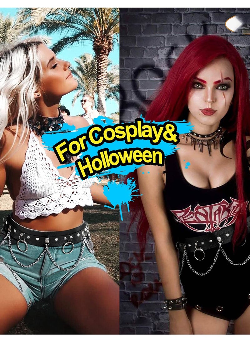 Punk Black Waist Chain Belt for Women, Leather Rave Body Goth Accessories Jewelry. Perfect for adding edge to outfits.