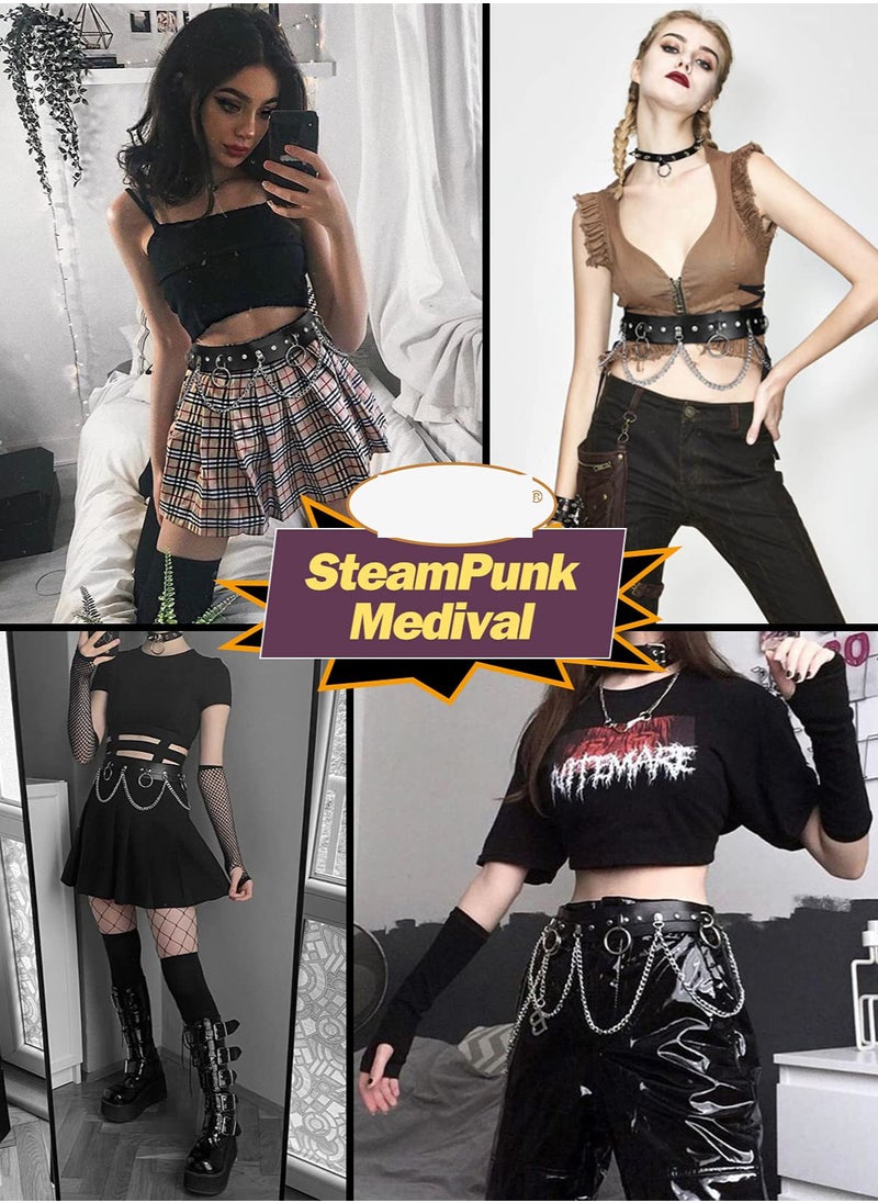 Punk Black Waist Chain Belt for Women, Leather Rave Body Goth Accessories Jewelry. Perfect for adding edge to outfits.