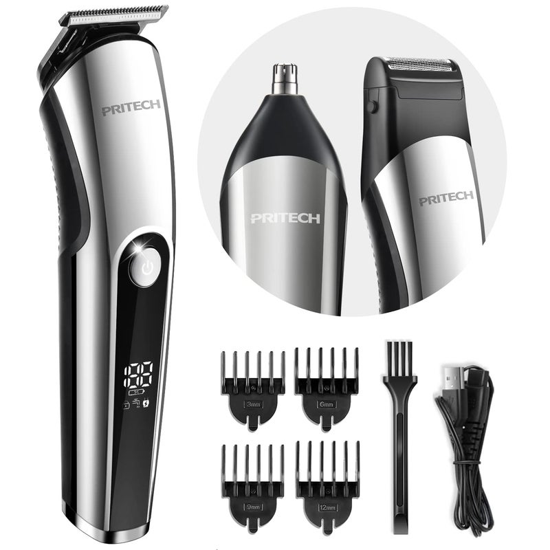 Pritech Hair Clippers for Men, Nose Trimmer, Micro Shavers 3 in 1 Men's Care Kit Wireless Rechargeable Electric Hair Trimmer with LED Display and T Cutting Head, IPX6, Black - Image 1