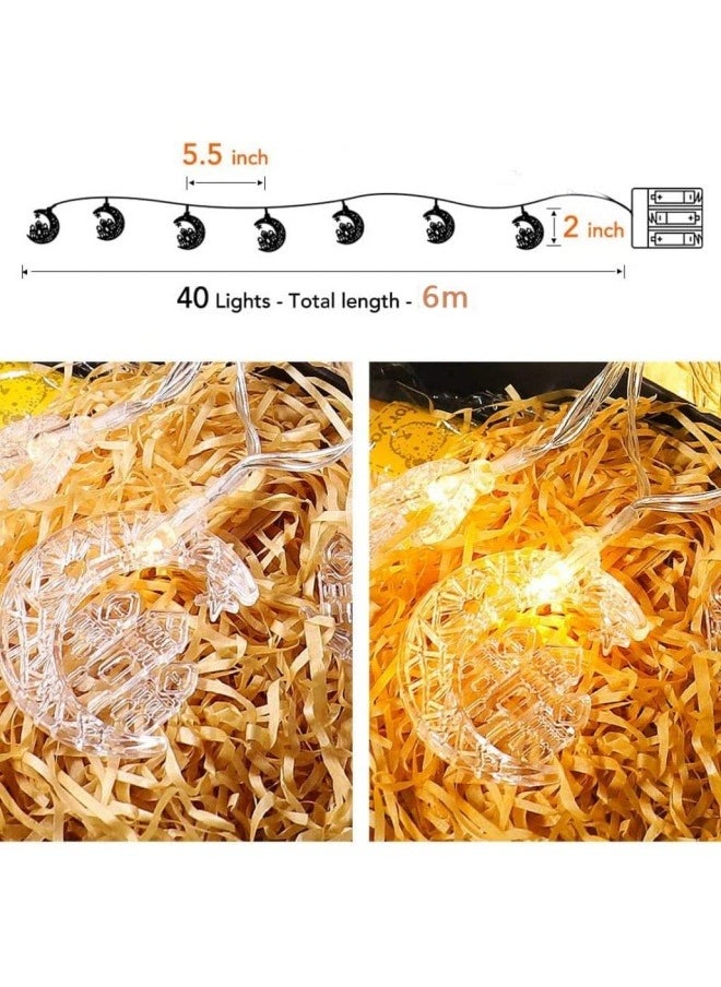 Generic - 40 LED 6m Eid Ramadan String Lights Star Moon Lights Ramadan Decorations for Home Battery Powered Eid Islamic Wall Decor Eid Mubarak LED Moon Lamp Muslim Ramadan Light Eid Ornaments Gifts - Image 1