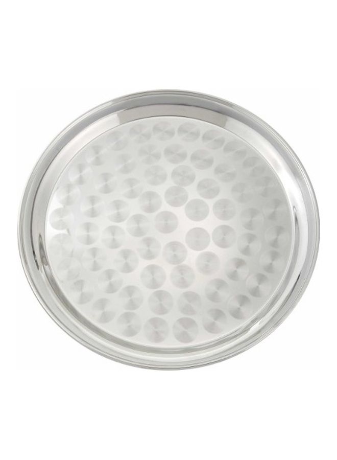 Winco Round Tray with Swirl Pattern, 14-Inch, Stainless Steel
