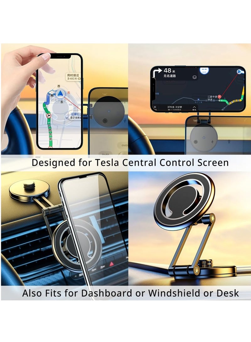 Tesla Phone Mount, Car Holder Foldable Dashboard Mount Compatible with MagSafe, for Tesla Model Y/3/X/S Screen Accessories 2023 - Work On All Phones | iPhone  Samsung(Magnetic-Ring Included) - Image 4