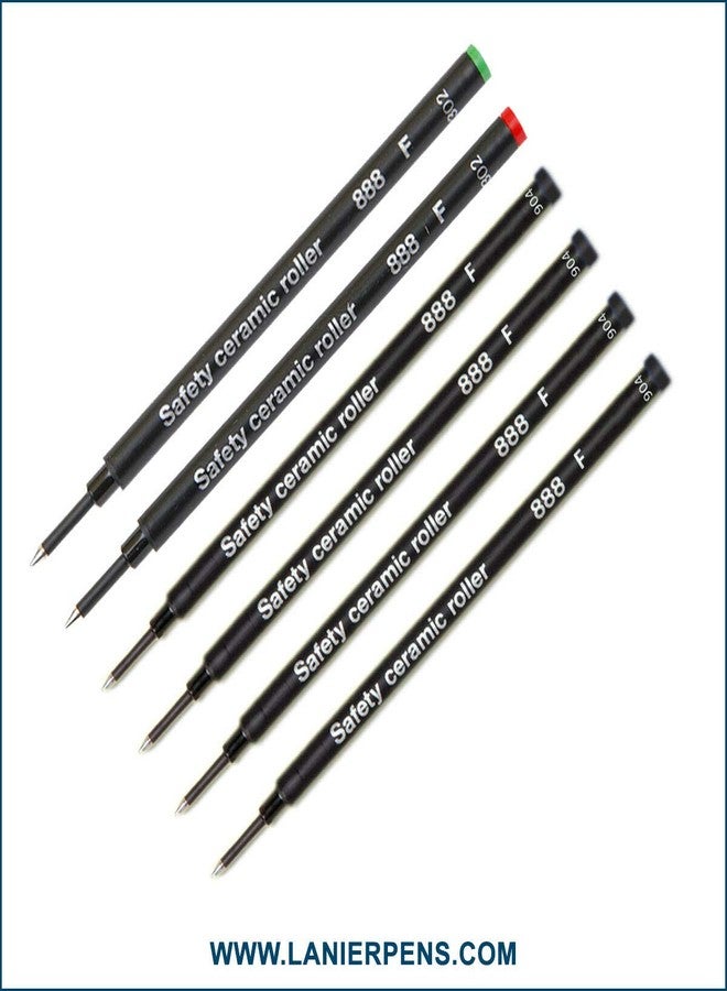 Lanier Pens Pack of 6 - Schmidt 888 F Safety Ceramic Rollerball Refill Green/Red/Black Ink Fine Tip - Image 2