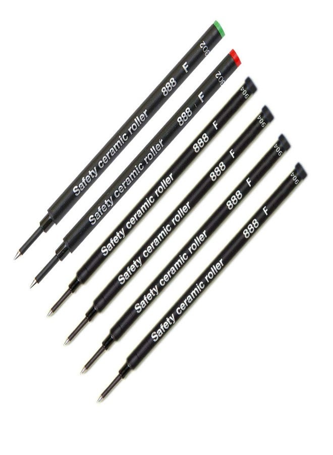 Lanier Pens Pack of 6 - Schmidt 888 F Safety Ceramic Rollerball Refill Green/Red/Black Ink Fine Tip - Image 1