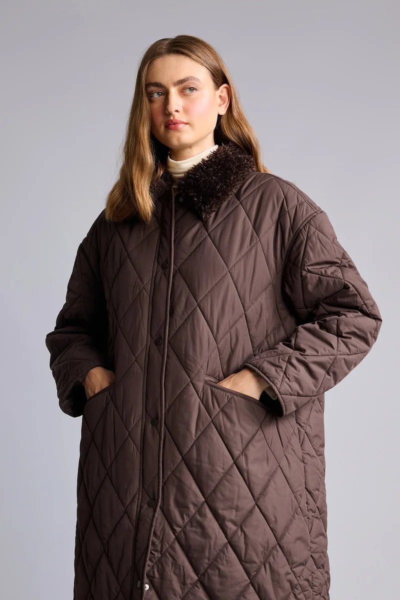 Defacto  Regular Fit Plush Quilted Polo Collar Snap-Button Parka for Women | Best Price UAE