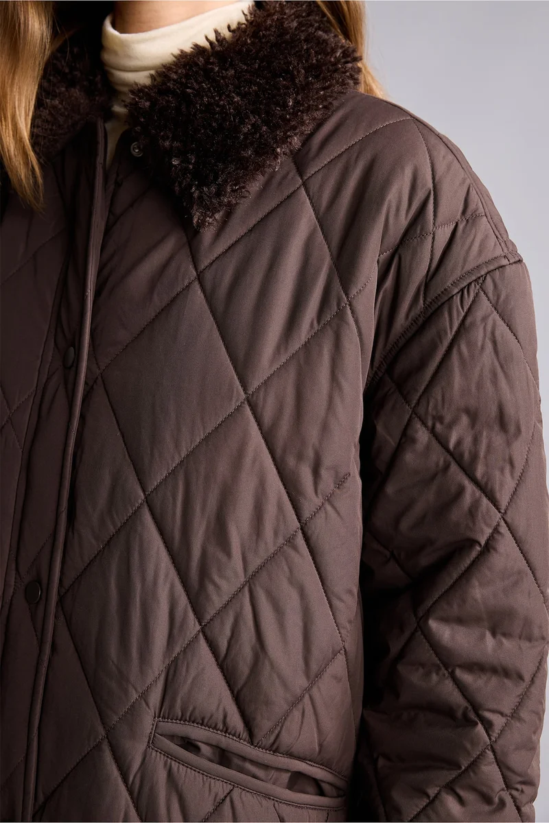 Defacto  Regular Fit Plush Quilted Polo Collar Snap-Button Parka for Women | Best Price UAE