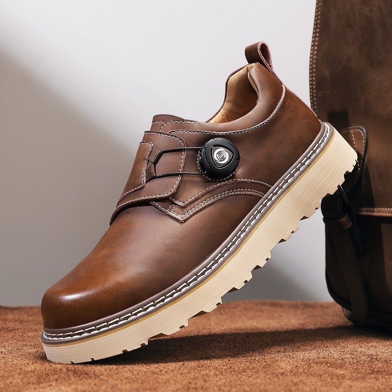 Popular Big-Toe Shoes For Men, Thick-Soled Knob Buckle Men'S Shoes, Casual Leather Shoes, Men'S Genuine Leather Outdoor Work Shoes - Image 2